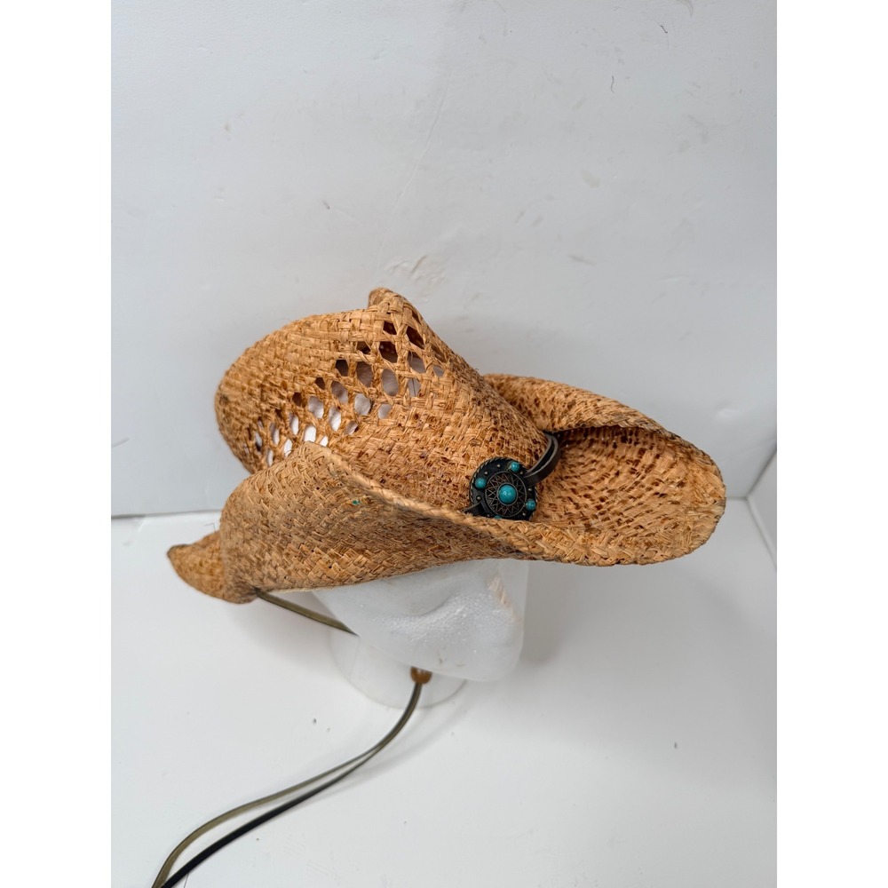 Run A Muck Straw Cowboy Hat L/XL Western Raffia Beach Sun Hat Chin Strap - Picture 10 of 14